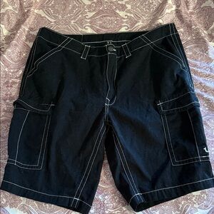 True Religion Black Cargo Shorts with White Stitching